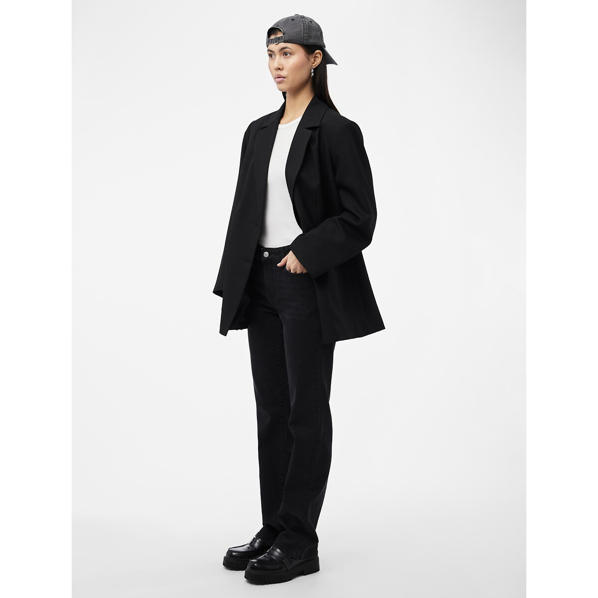 Mid Rise Straight Jeans black denim, PIECES