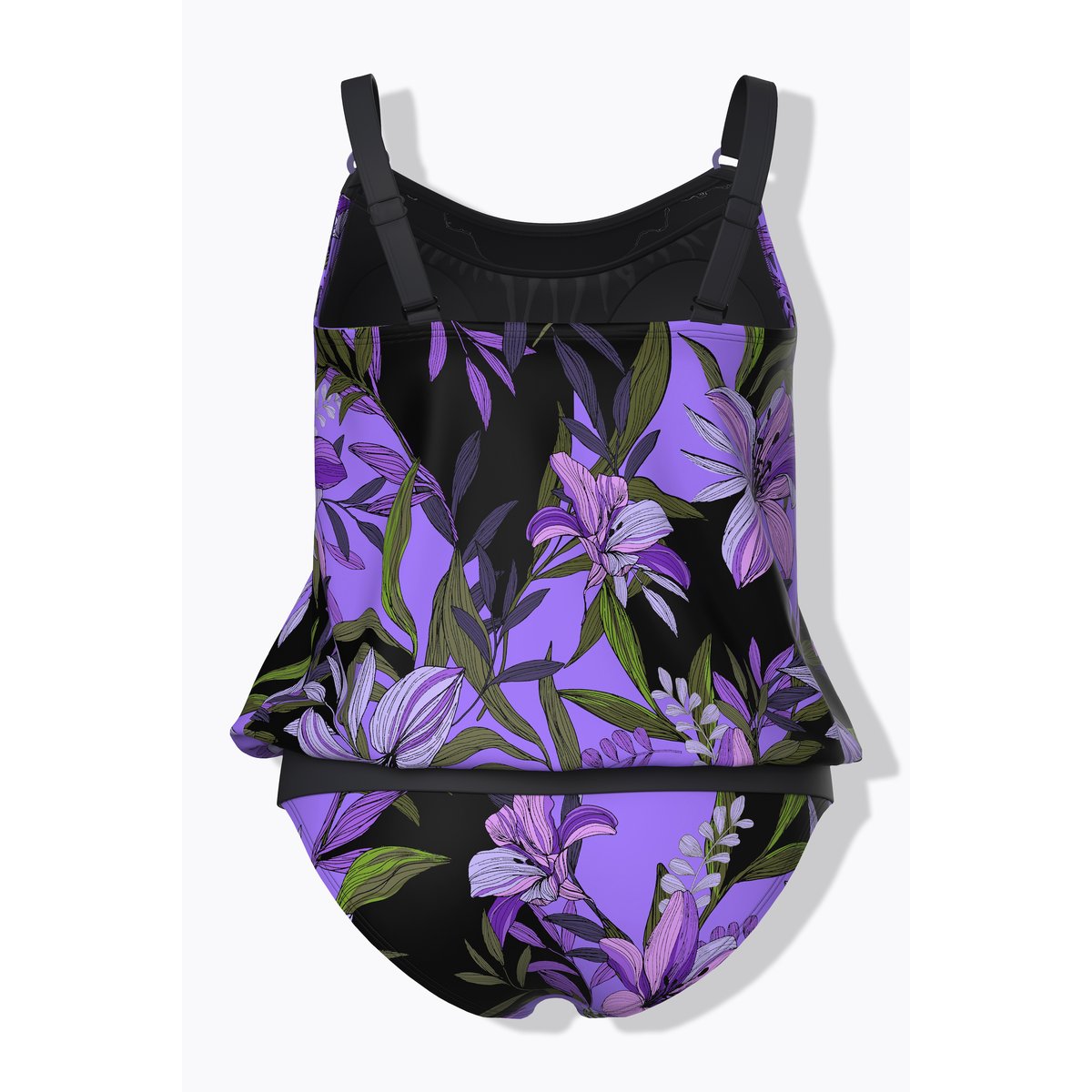 Tankini motif lys, bonnets souples noir, ULLA POPKEN