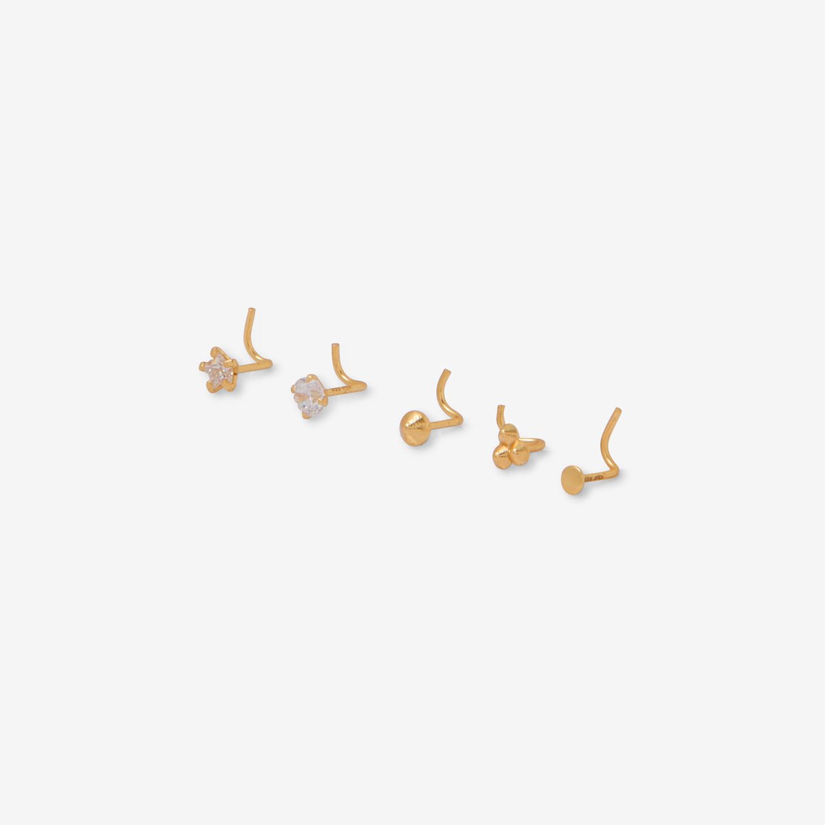 Set de 5 piercings nez doré en argent garanti et zircon doré, BALABOOSTE