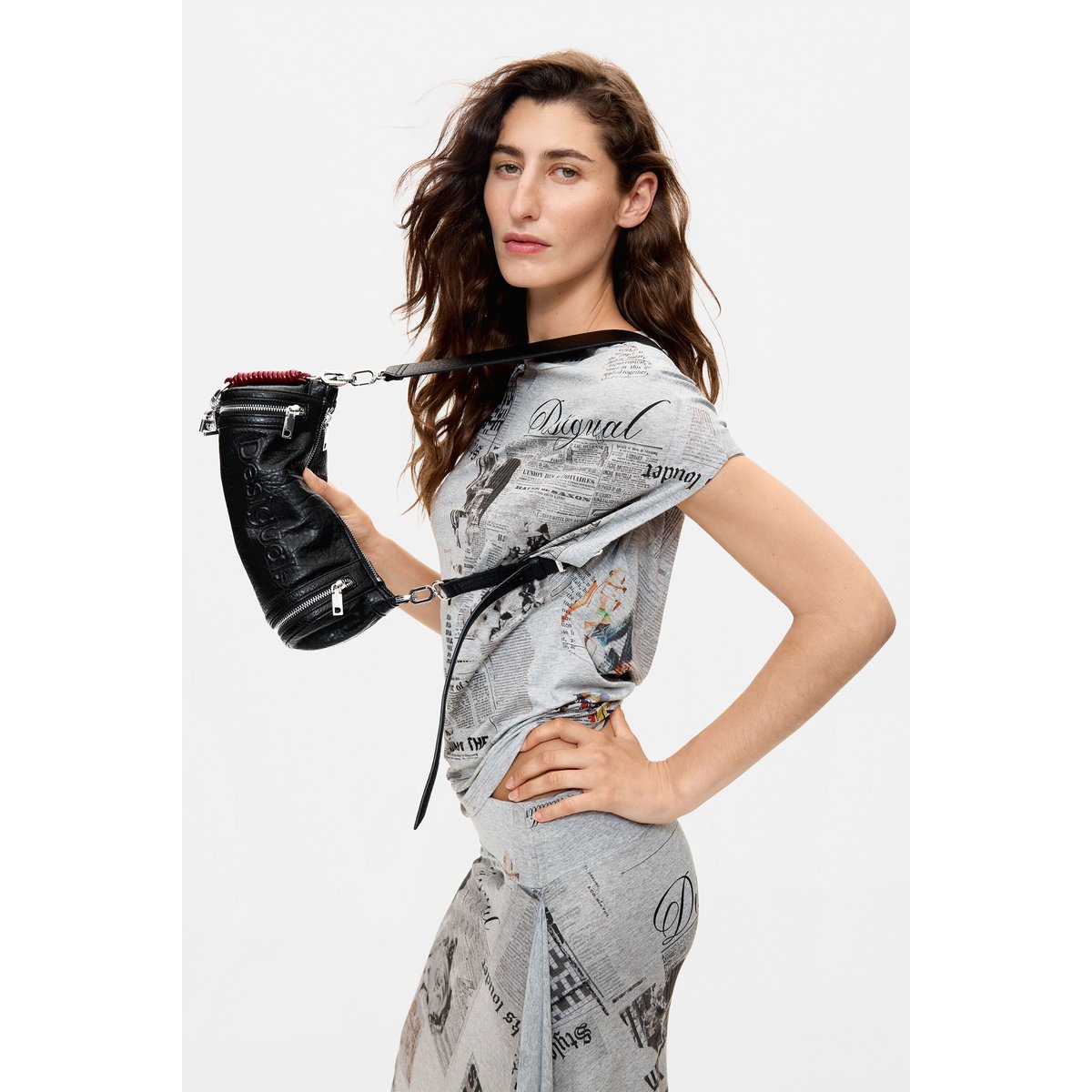 Sac effet cuir moyen noir, DESIGUAL