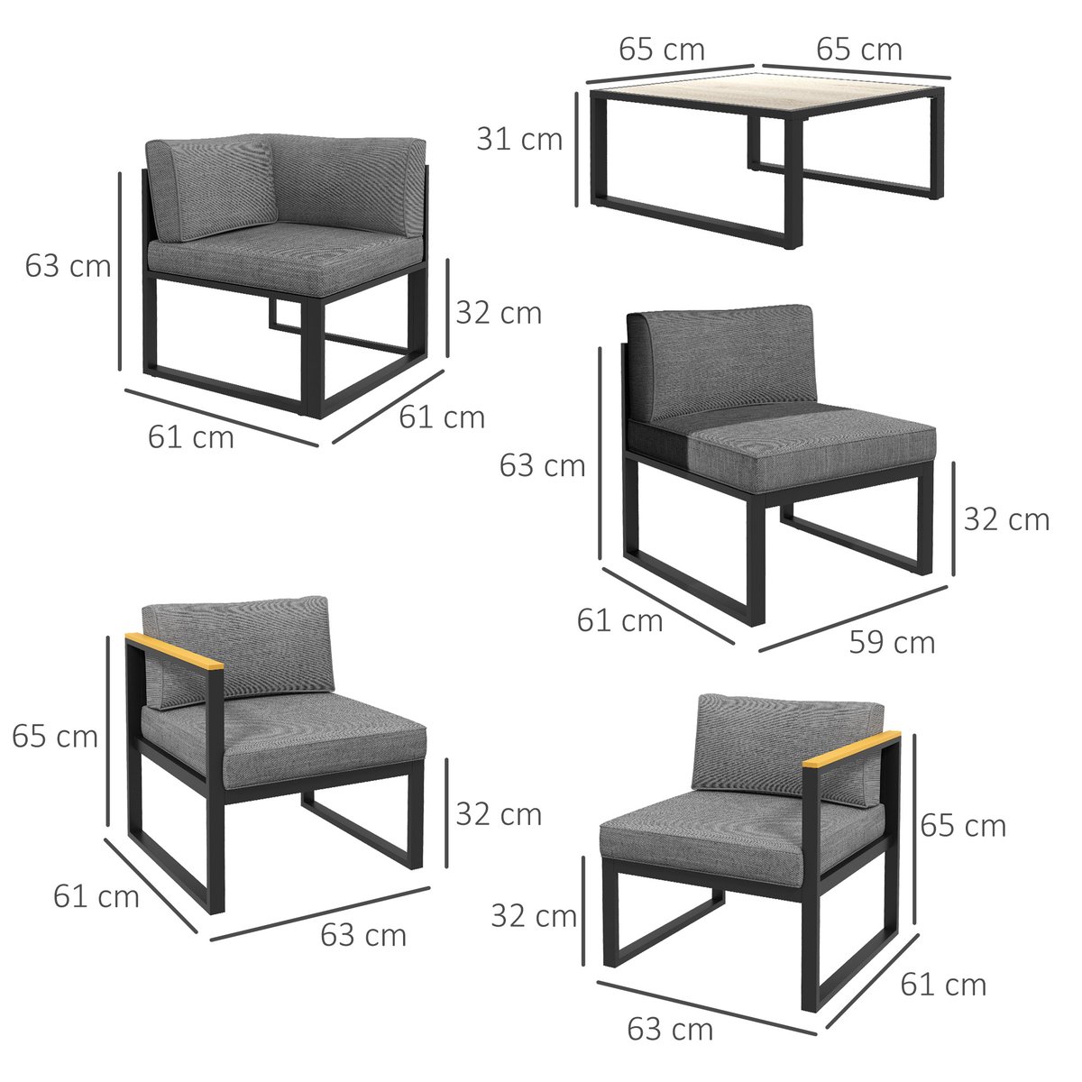 Ensemble de canapés de jardin Aluminium Gris gris, OUTSUNNY