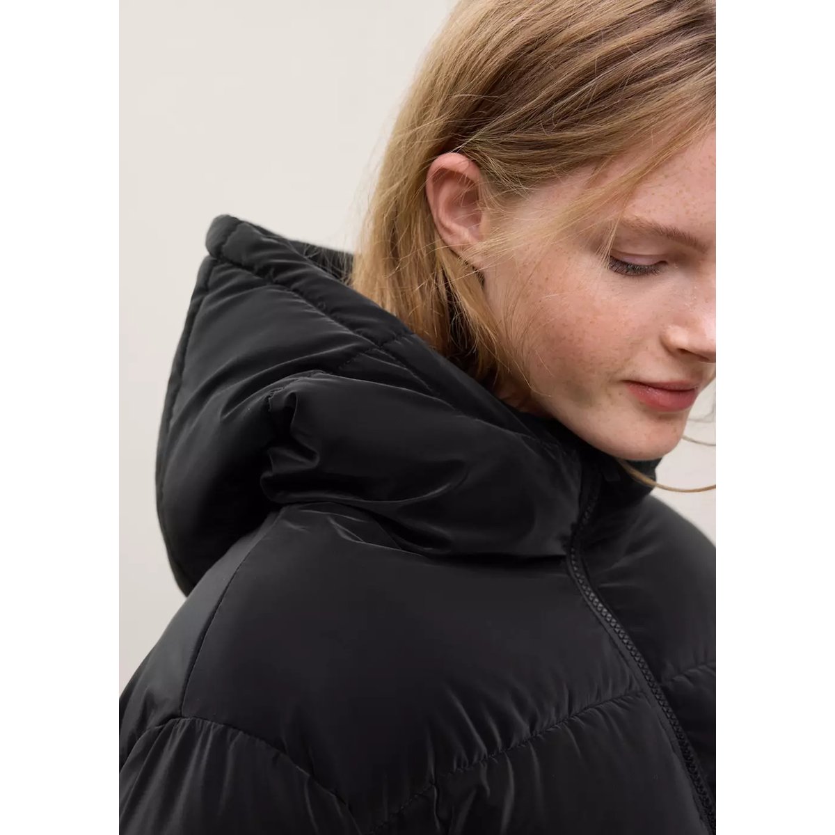 Anorak matelassé long avec capuche noir, MANGO TEEN