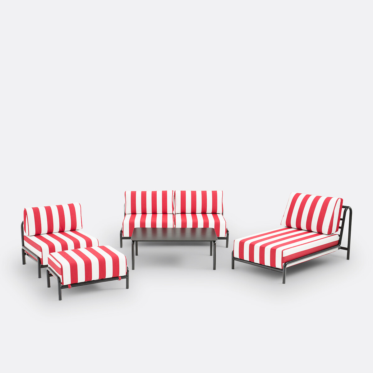 Tabouret/repose-pieds métal acier, Thomes rayé rouge/blanc, LA REDOUTE INTERIEURS