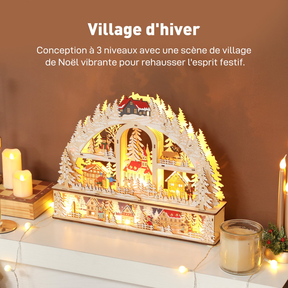 Village de Noël Panneau multicouche Bois beige, HOMCOM