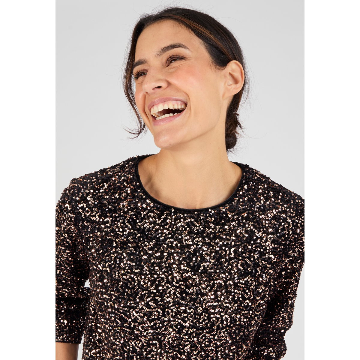 Blouse à sequins marron noir, DAMART