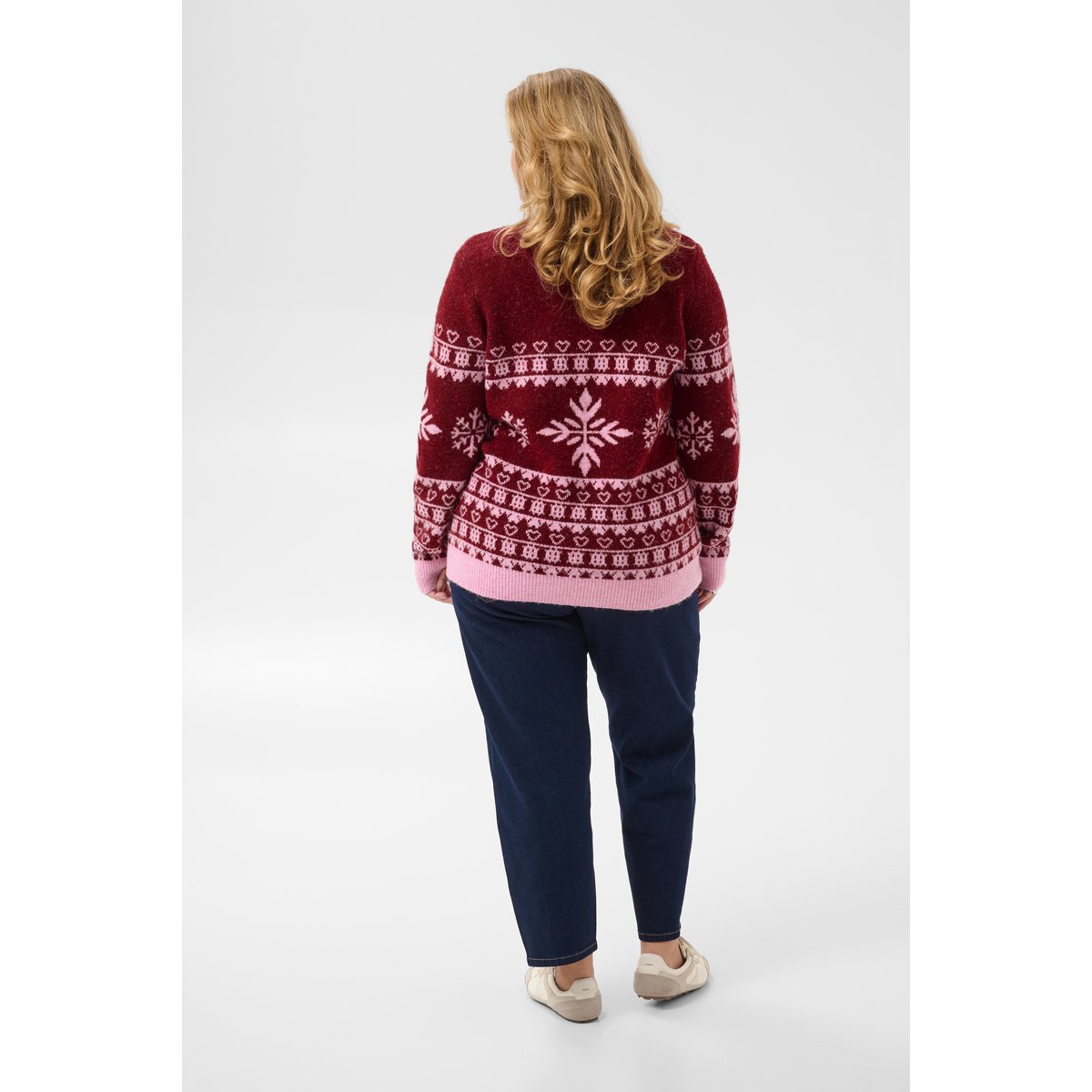 Pull en maille manches longues rouge rose red/pink christmas knit, KAFFE CURVE