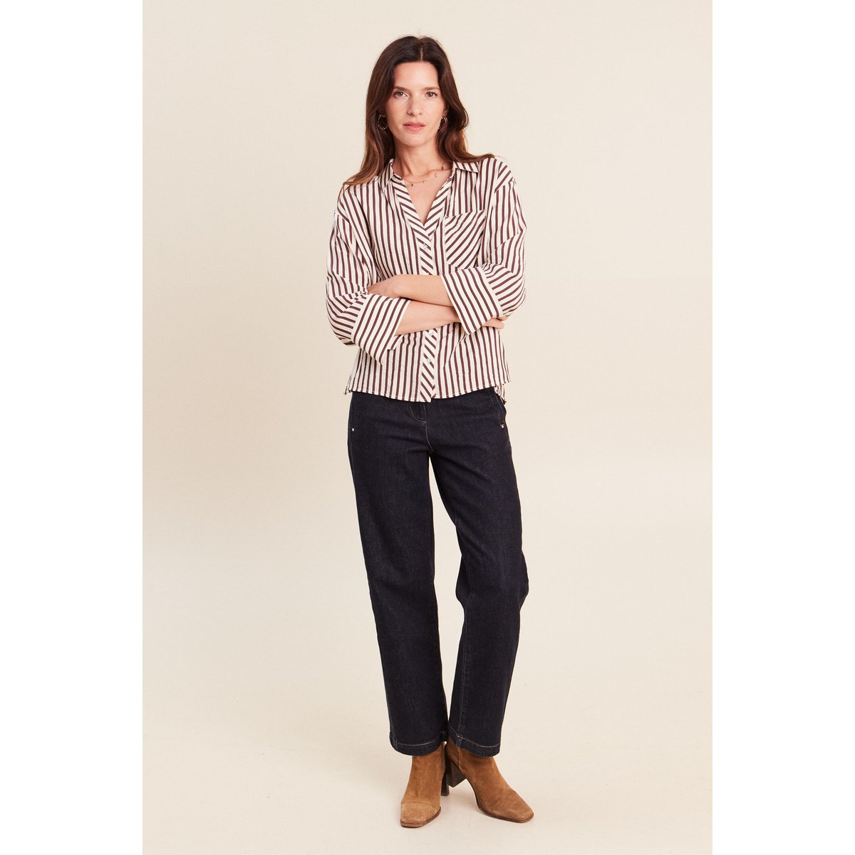Chemise ample manches 3/4 marron, BREAL
