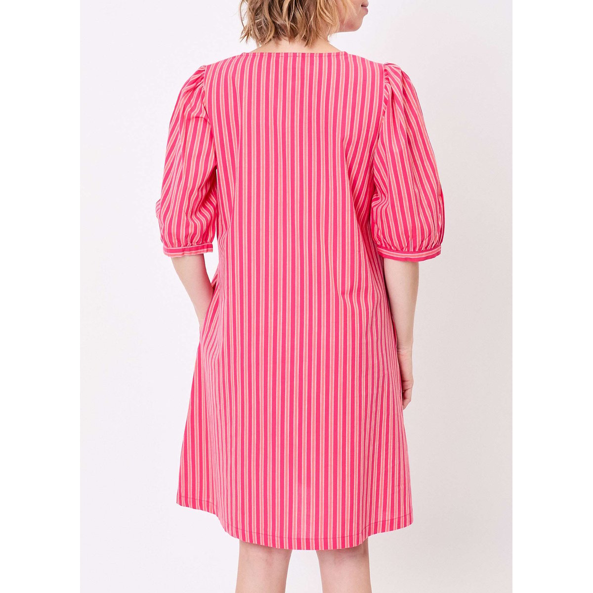 Robe rayures coton bio manches 3/4 ALICK rose stripe, LA FIANCÉE