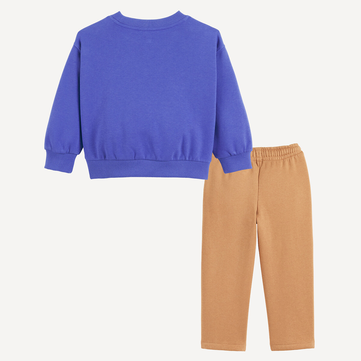 Set da 2 pezzi, felpa a girocollo e pantaloni da jogging, in felpa blu + cammello, LA REDOUTE COLLECTIONS