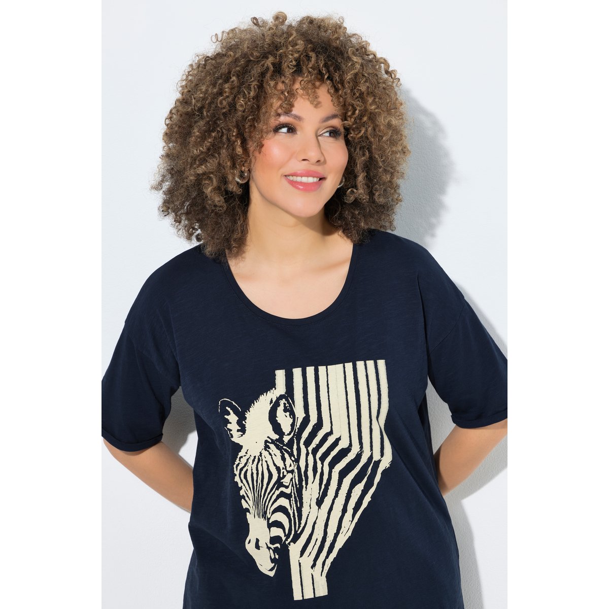 T-shirt oversize, motif zèbre marine, ULLA POPKEN