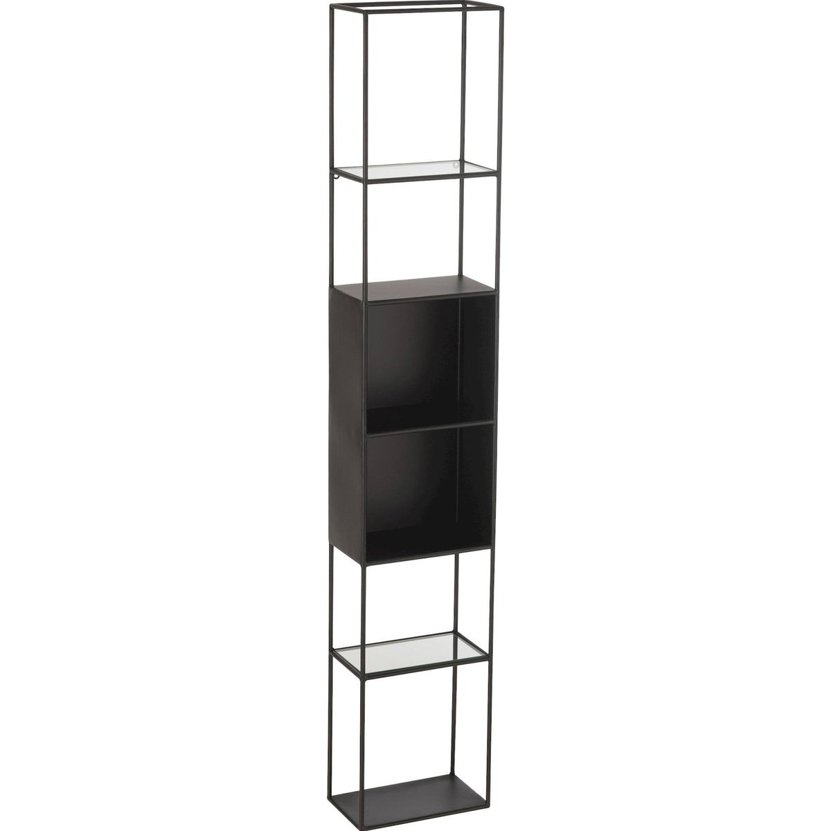 Étagère rectangulaire en métal et verre noir mat et verre transparent, RECOLLECTION