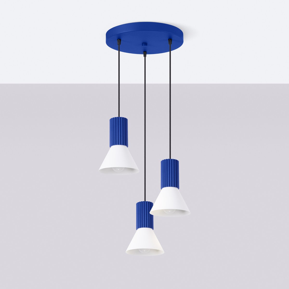 Suspension Acier Blanc E14 3 Estria blanc, EDEN
