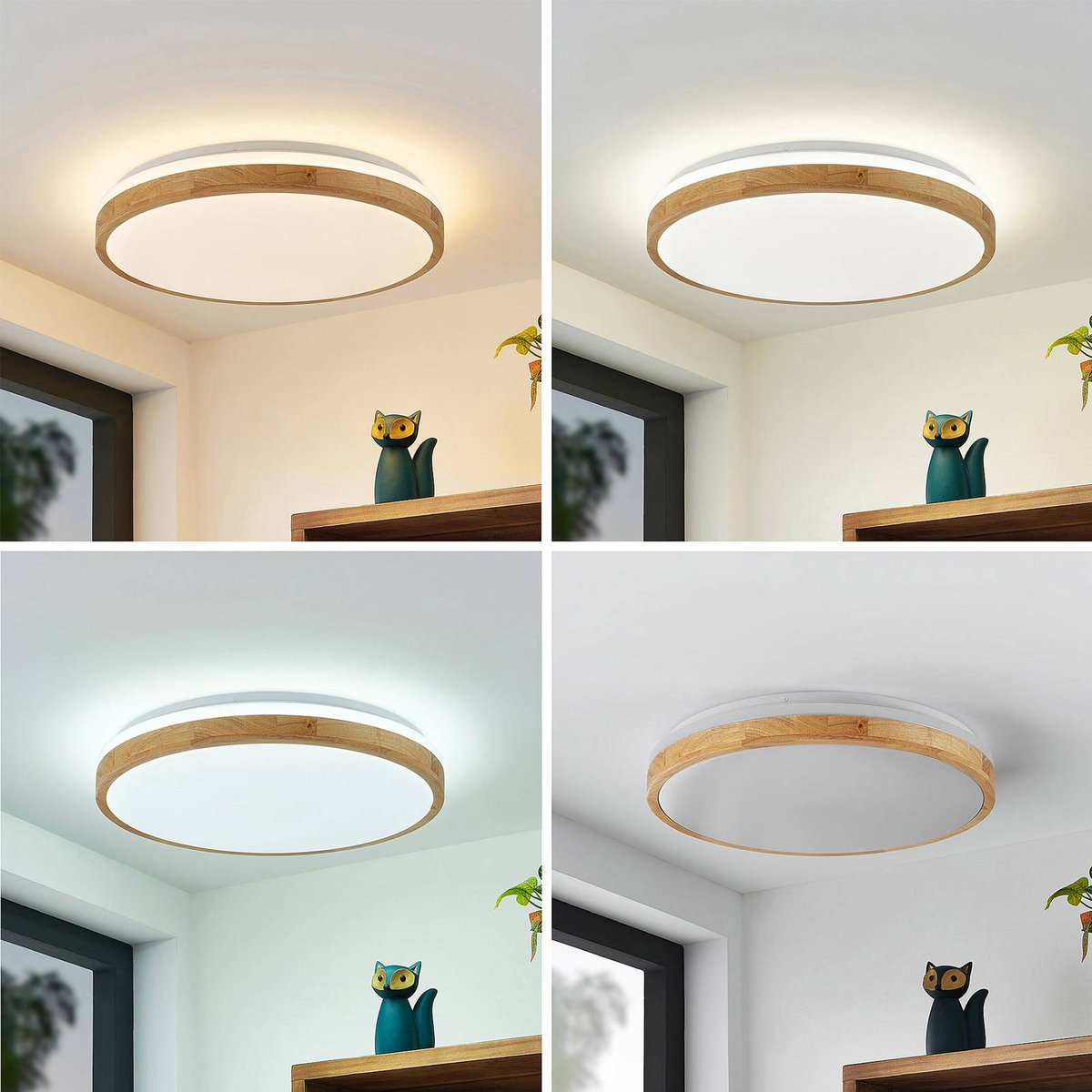 Plafonnier en bois moderneLED, Emiva bois clair, blanc, LINDBY