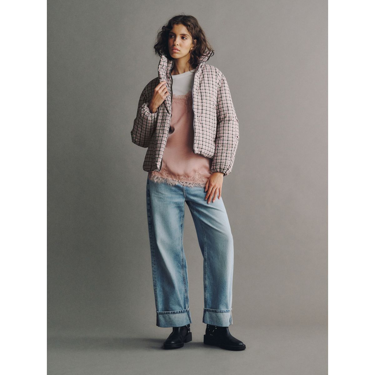 Veste courte rembourrée rose à carreaux, NEXT