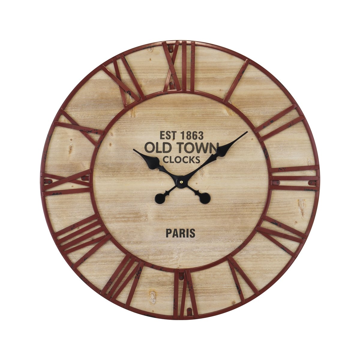 Horloge ronde en bois et métal rouillé 70cm marron, EMDE