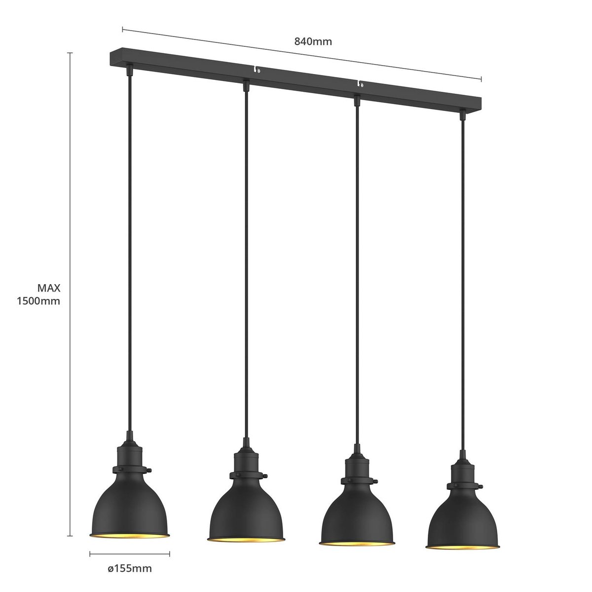 Suspension en métal industrielle, Jasminka noir, or, LINDBY
