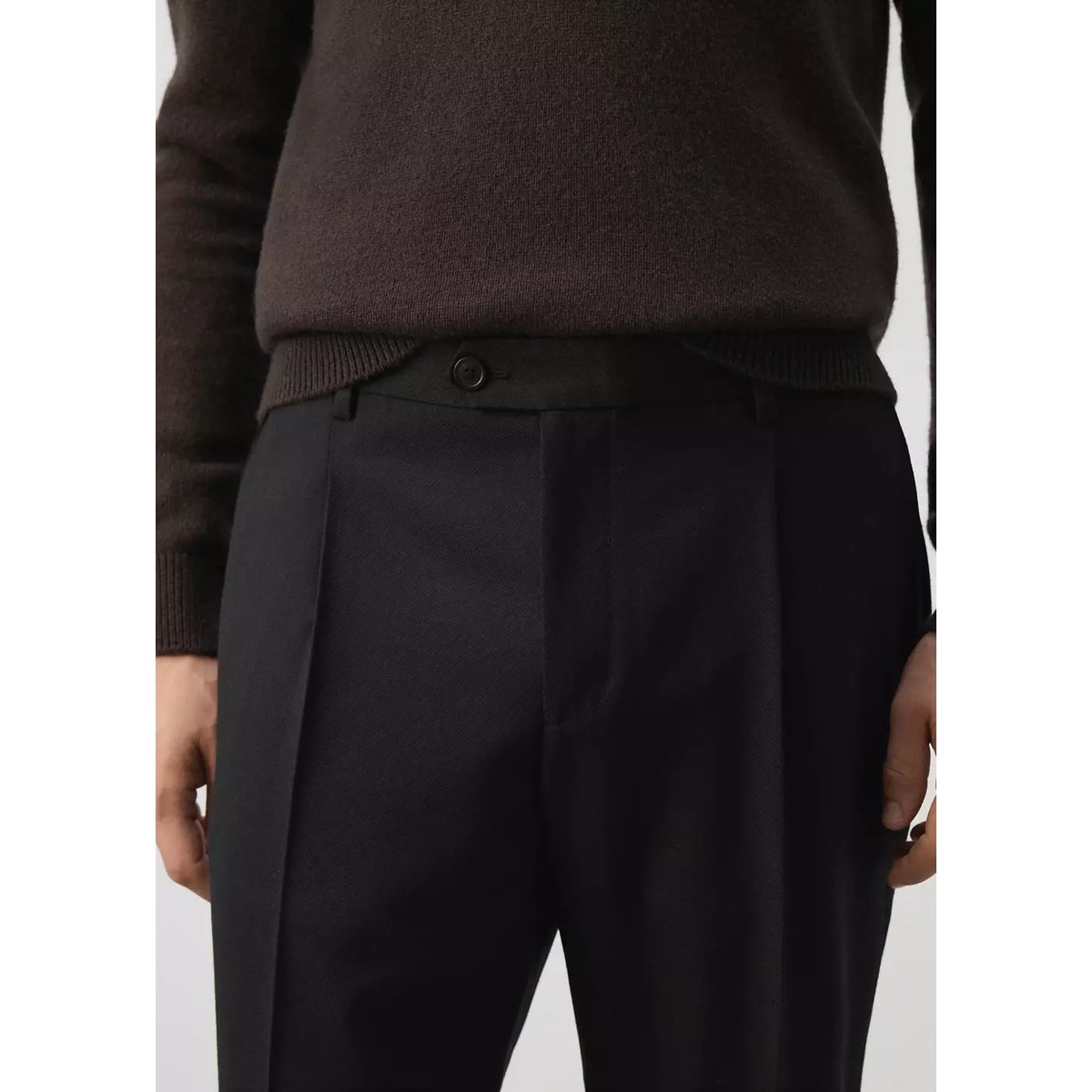 Pantalon en laine mélangée regular fit à pinces noir, MANGO MAN