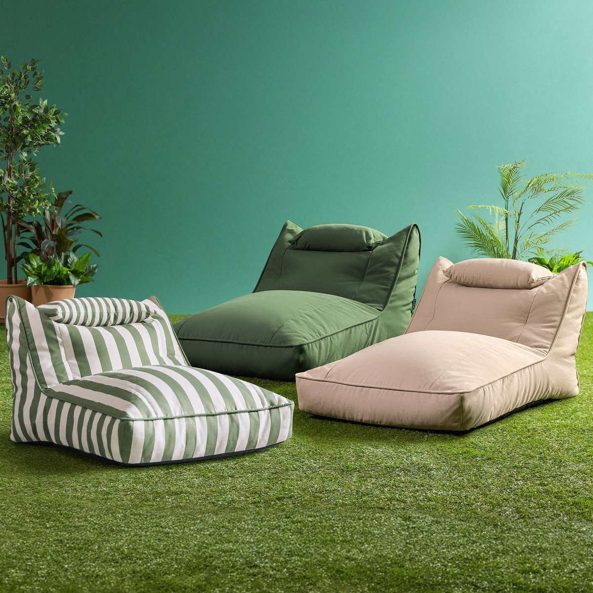 Ensemble pouf chauffeuse et coussin de sol en oléfine imperméable, Oeko-Tex® - NOVA beige, ICON