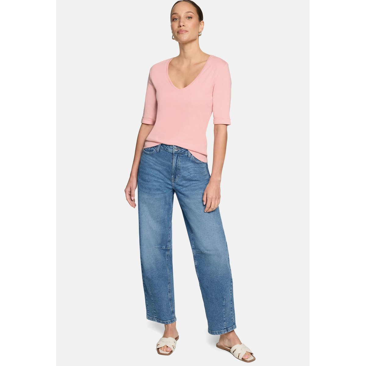 T-shirt basique à encolure en v bridal rose, ZERO