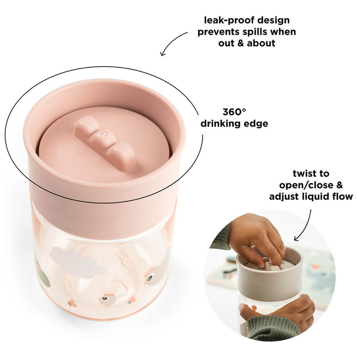 Tasse d'apprentissage 360° rose, DONE BY DEER