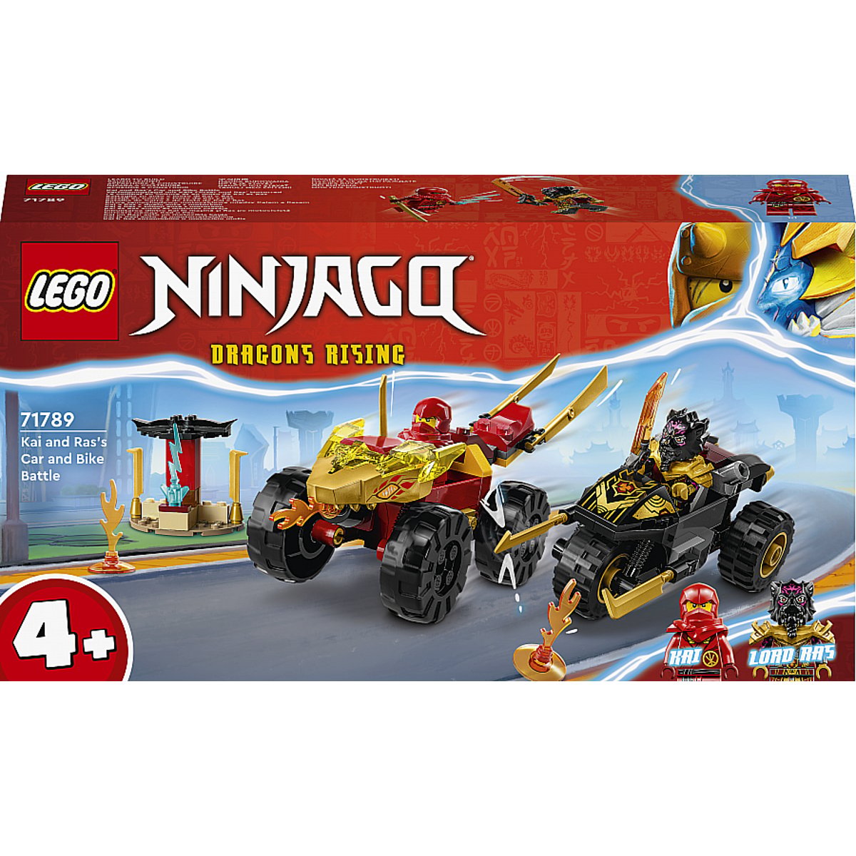 71789 Le combat en voiture et en moto de kai et ras multicolore, LEGO