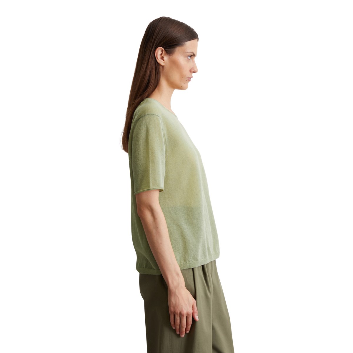 Pull à manches courtes loose en mélange de coton bio vert clair, MARC O'POLO