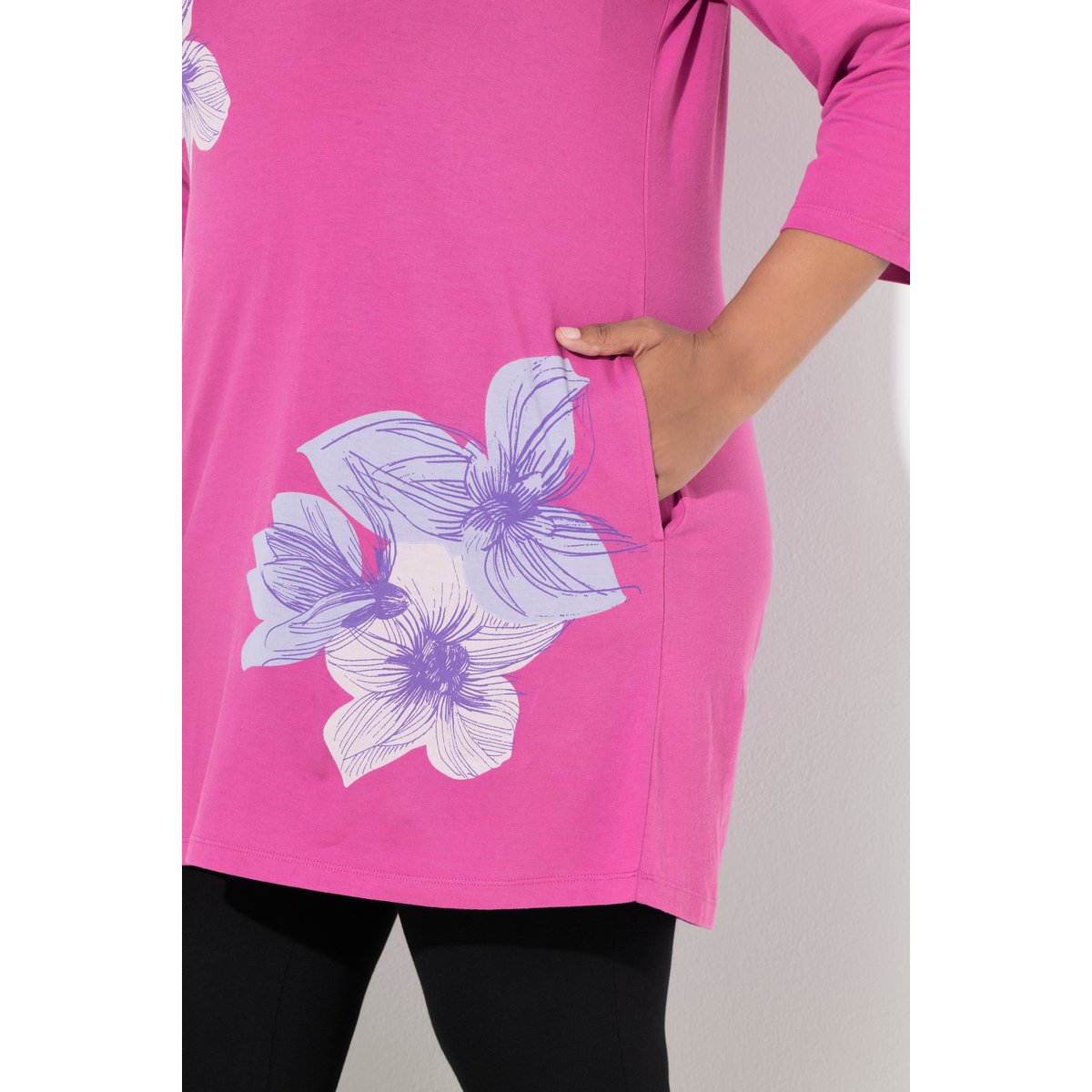T-shirt long à fleurs fuchsia clair, ULLA POPKEN