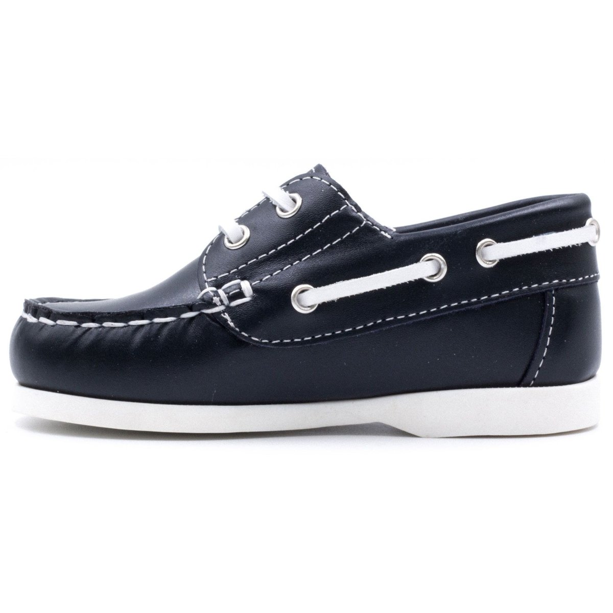 Chaussures bateau en cuir à lacets MINI BRIAC bleu marine, BONI&SIDONIE
