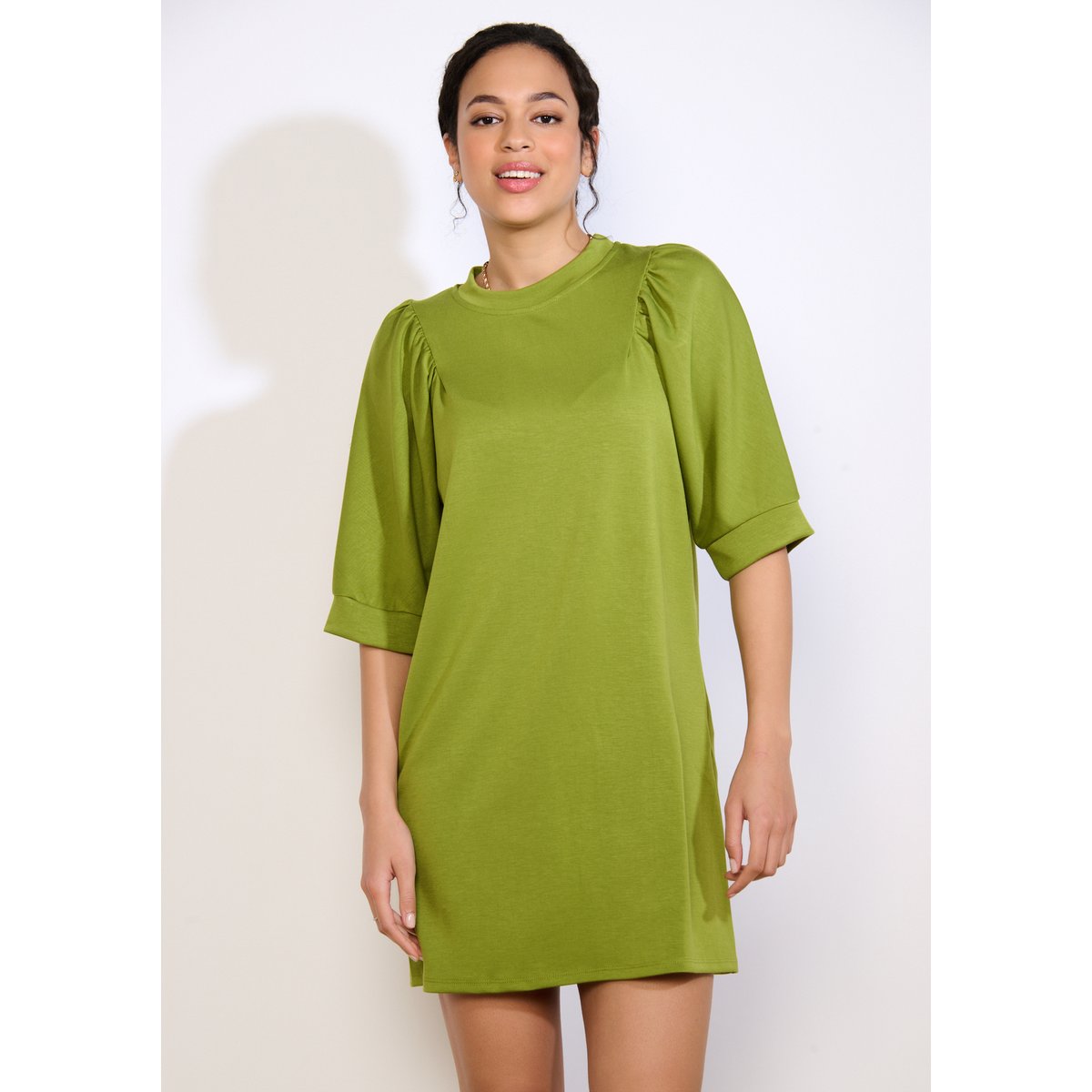 Robe sweat à manches bouffantes vert, LOLALIZA