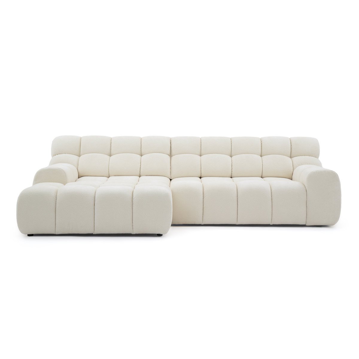 Canapé d'angle convertible 3 places en tissu texturé, ANDRE blanc, BOBOCHIC