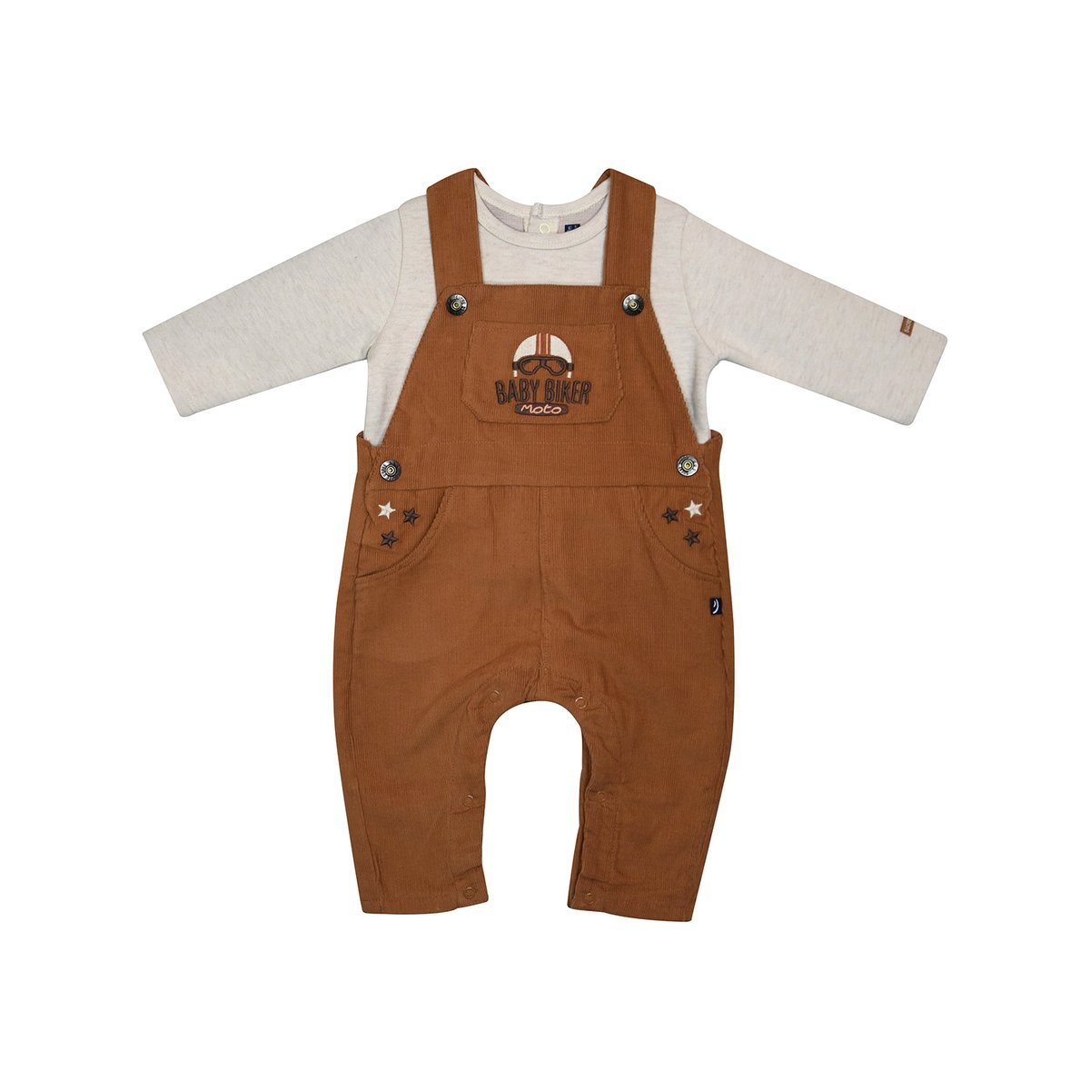 Ensemble tshirt salopette longue martial velours cotele marron, SUCRE D'ORGE