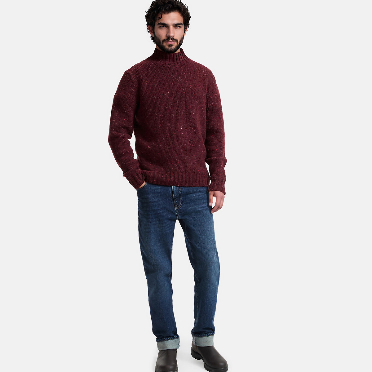 Pull nepsé col montant en grosse maille bordeaux, LA REDOUTE COLLECTIONS