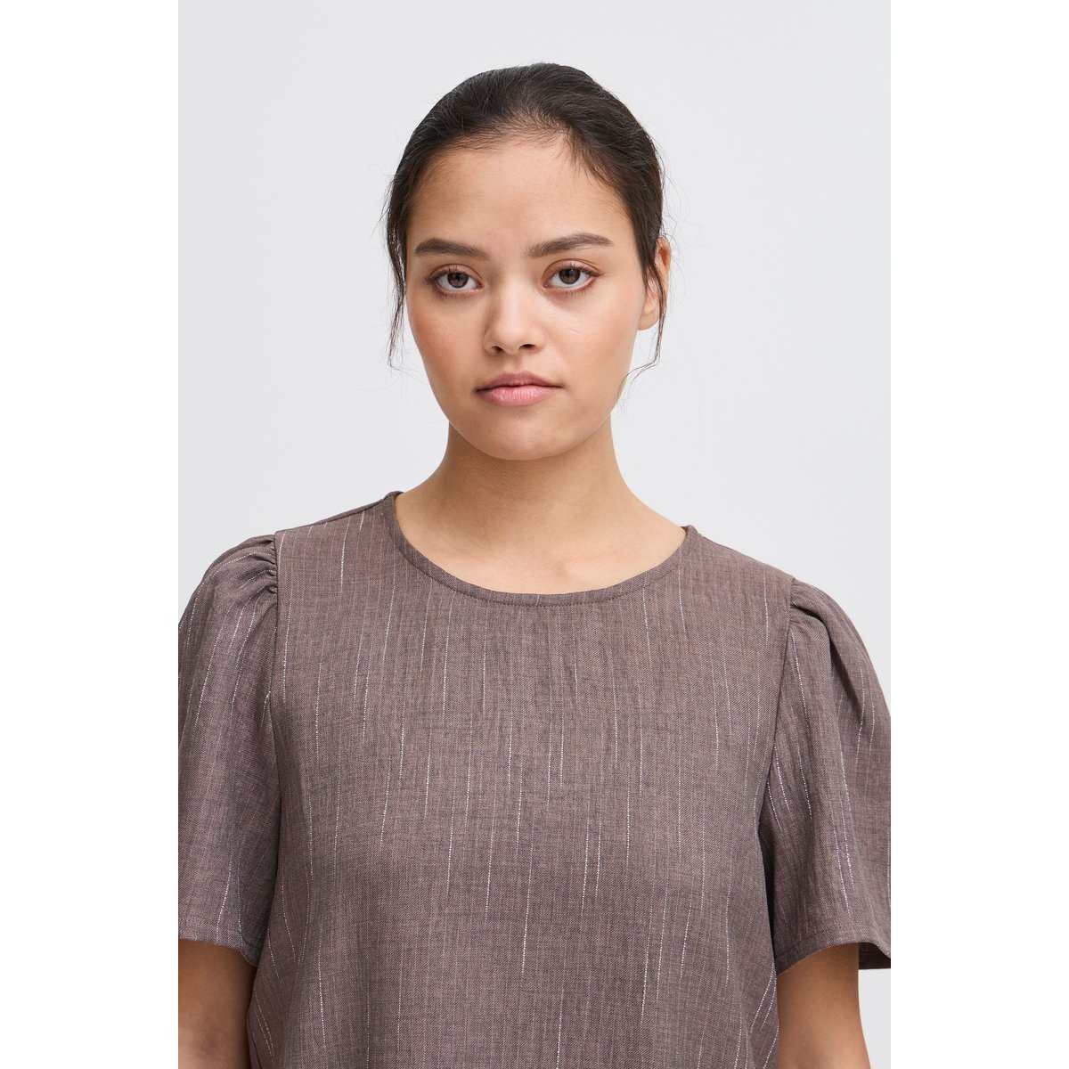T-shirt beige teak w. pinst., ICHI