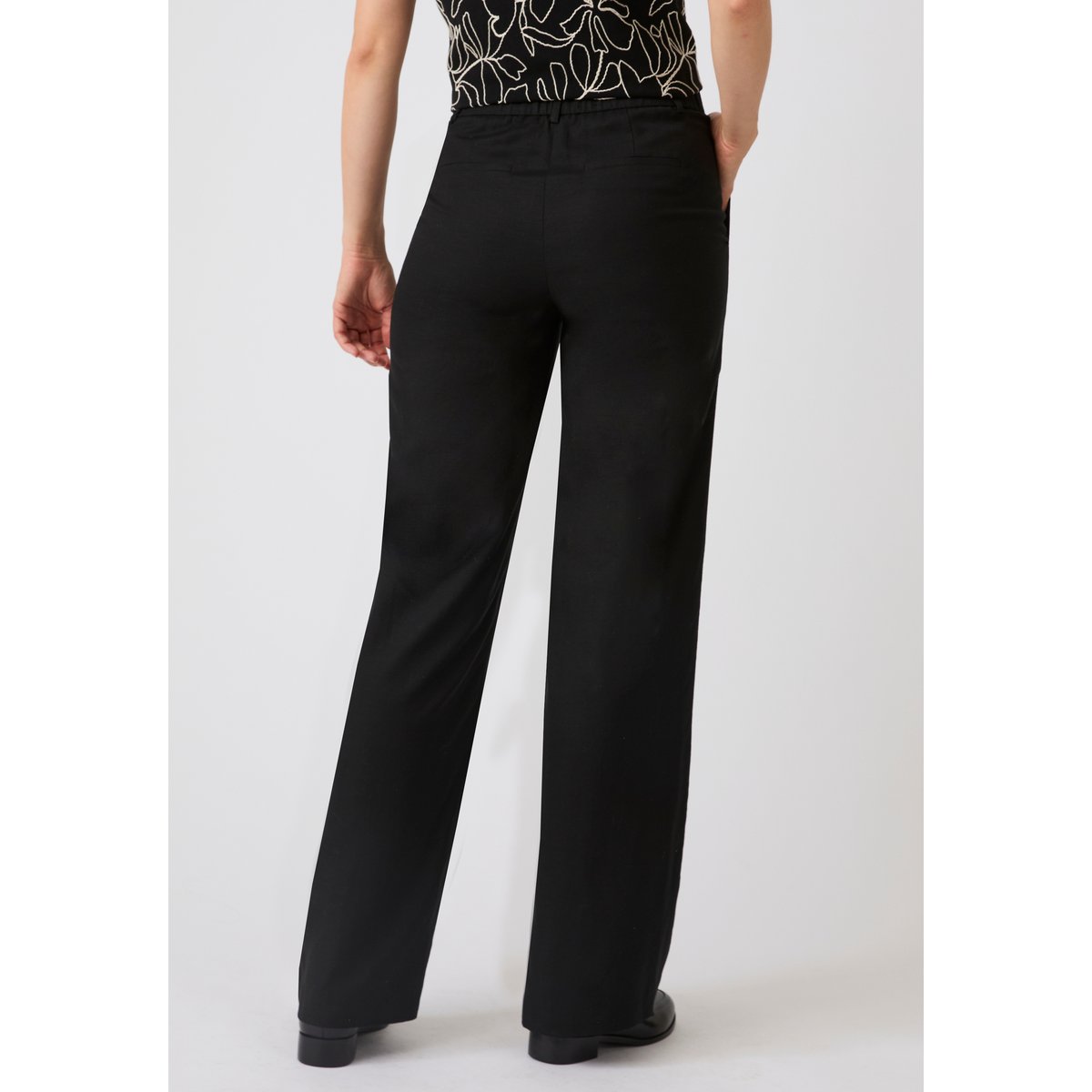 Pantalon large mélange lin noir, DAMART