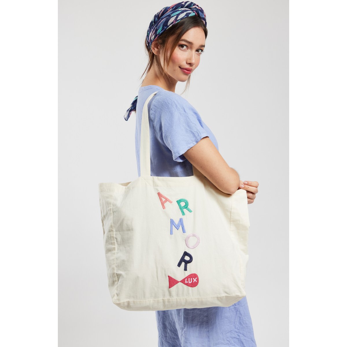 Sac brodé en coton imprimé poissons multicol, ARMOR-LUX