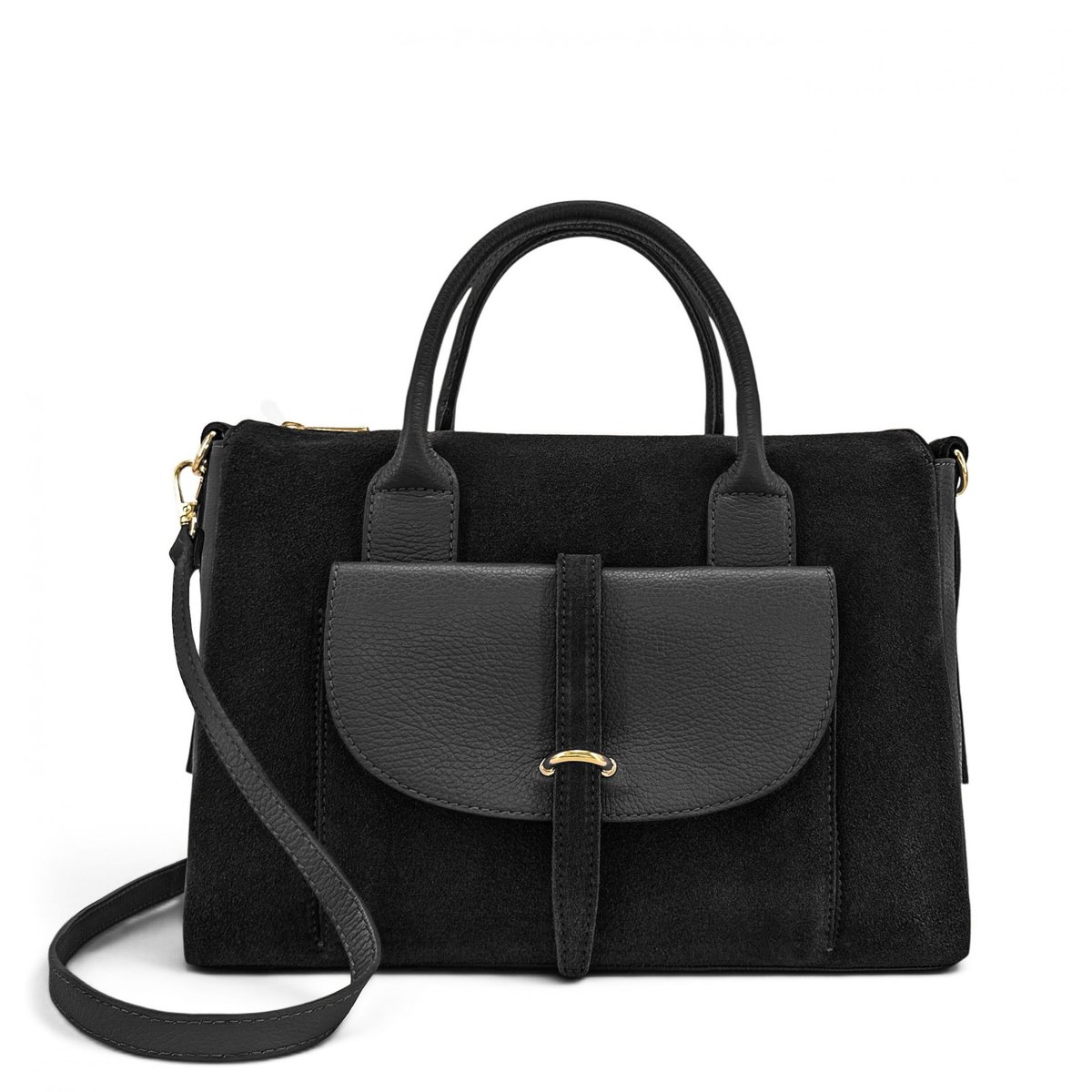 Sac bowling en cuir grainé et croûte de cuir EDITO noir, OH MY BAG