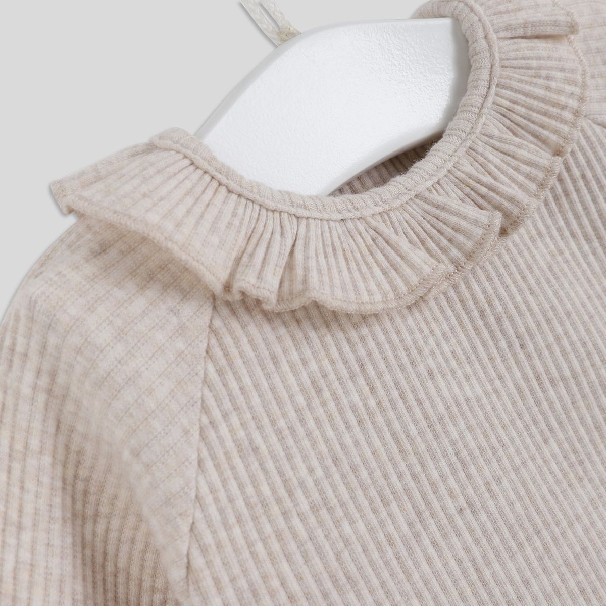 Ensemble côtelé uni en rib, en coton certifié Oeko-Tex beige chine, BOUT'CHOU