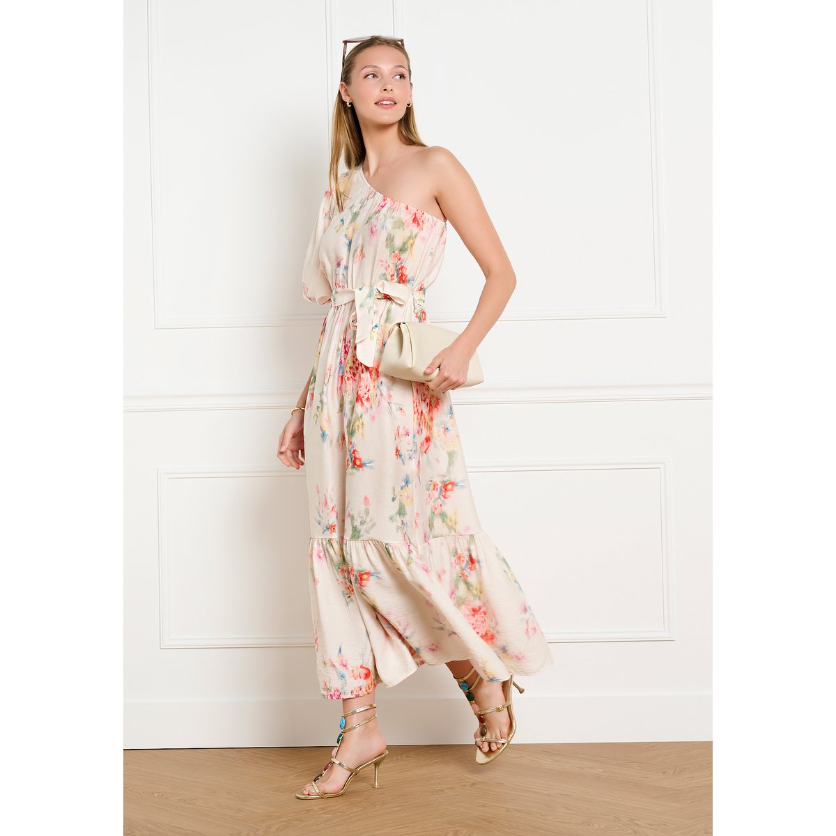 Robe midi asymétrique fluide blanc vanille, LOLALIZA