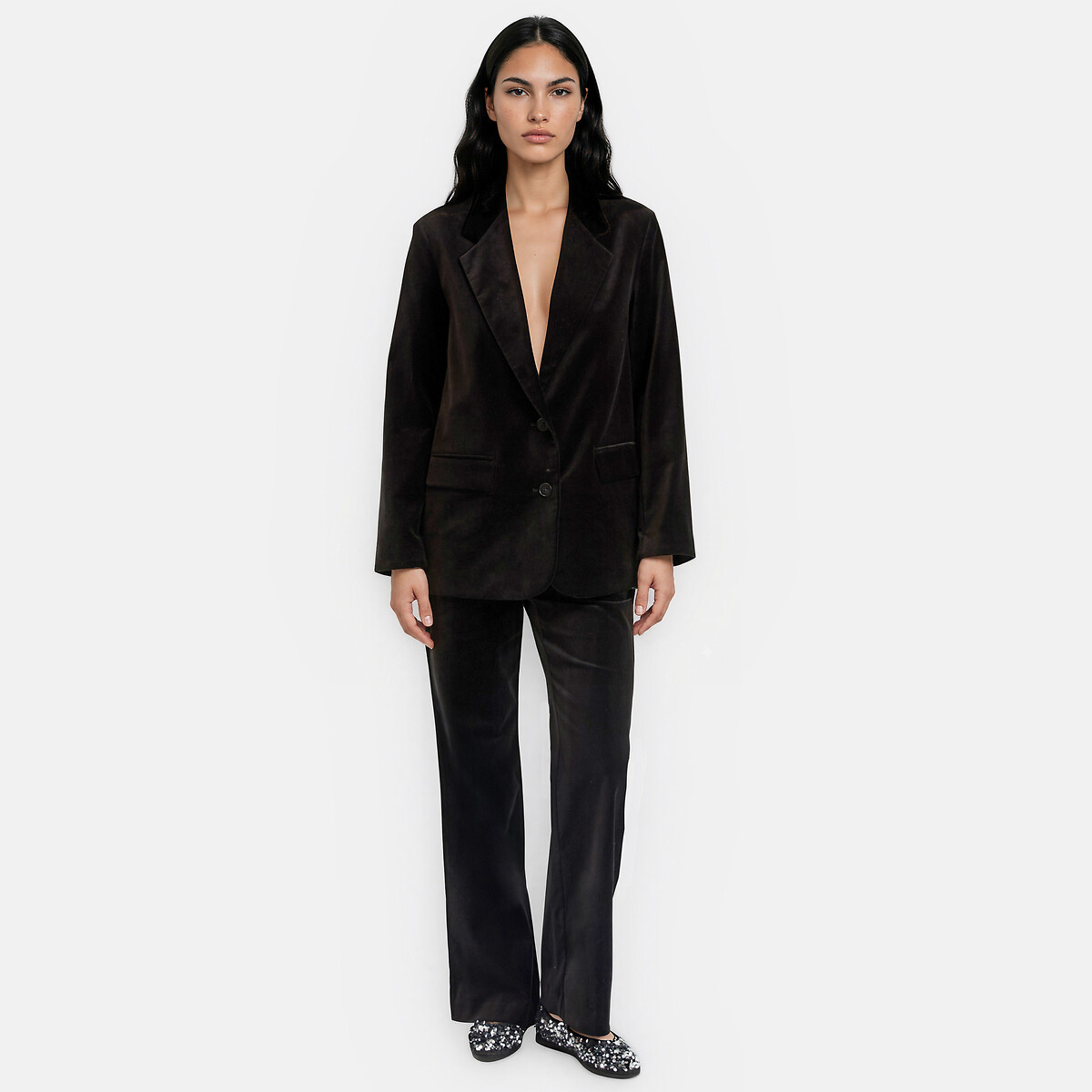 Veste droite oversize, en velours lisse, Signature ALIENOR noir, LA REDOUTE COLLECTIONS