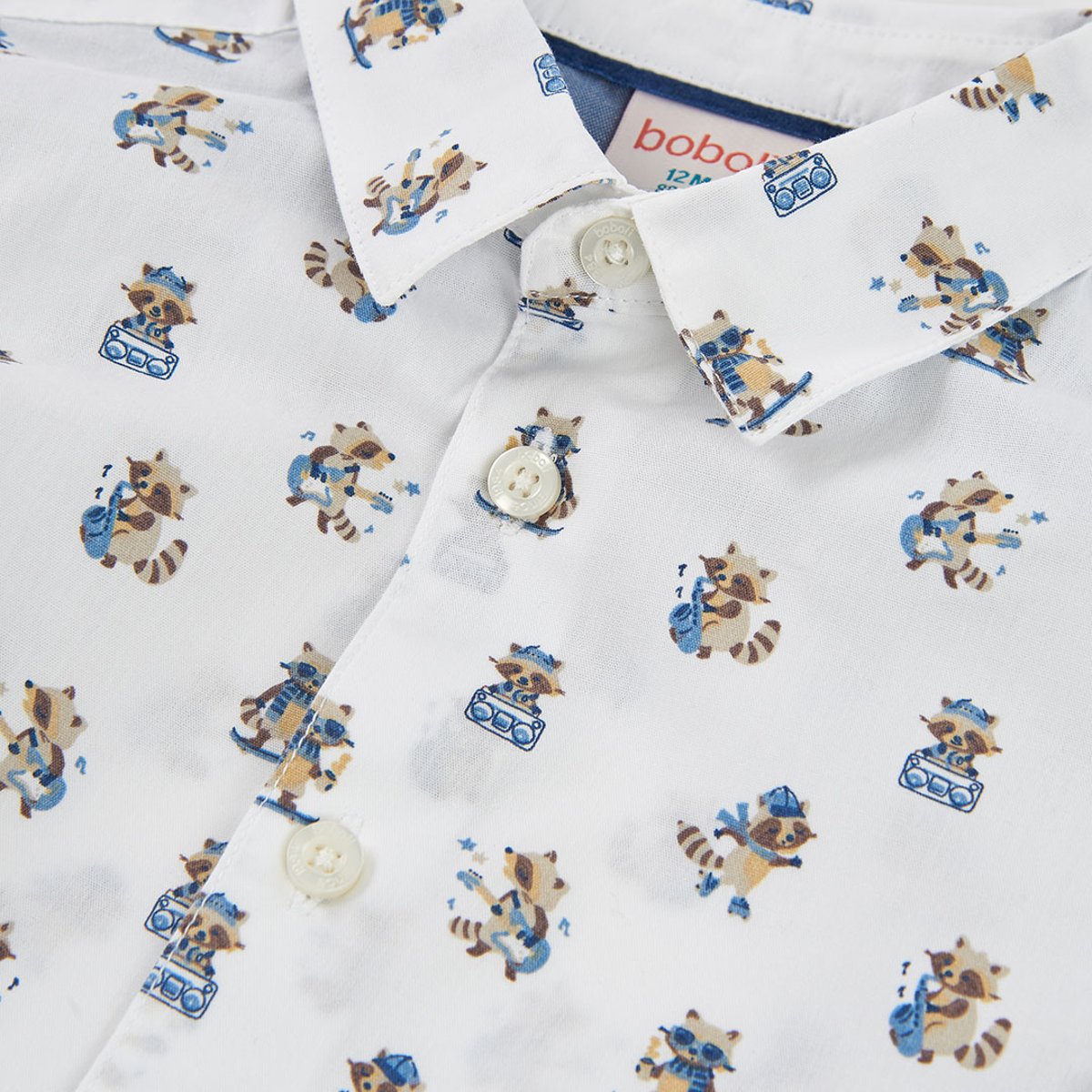 Chemise garçon popeline imprimé ratons laveurs multicolore, BOBOLI