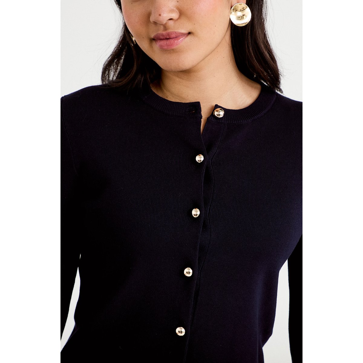 Gilet ajusté cropped col rond bleu marine, CACHE CACHE