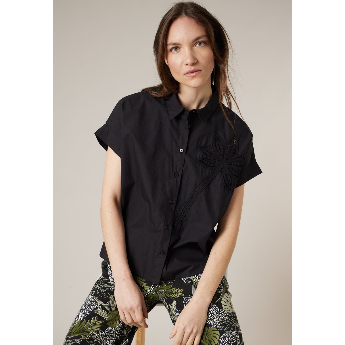 Chemise manches courtes femme en coton ISAELA black, DEELUXE