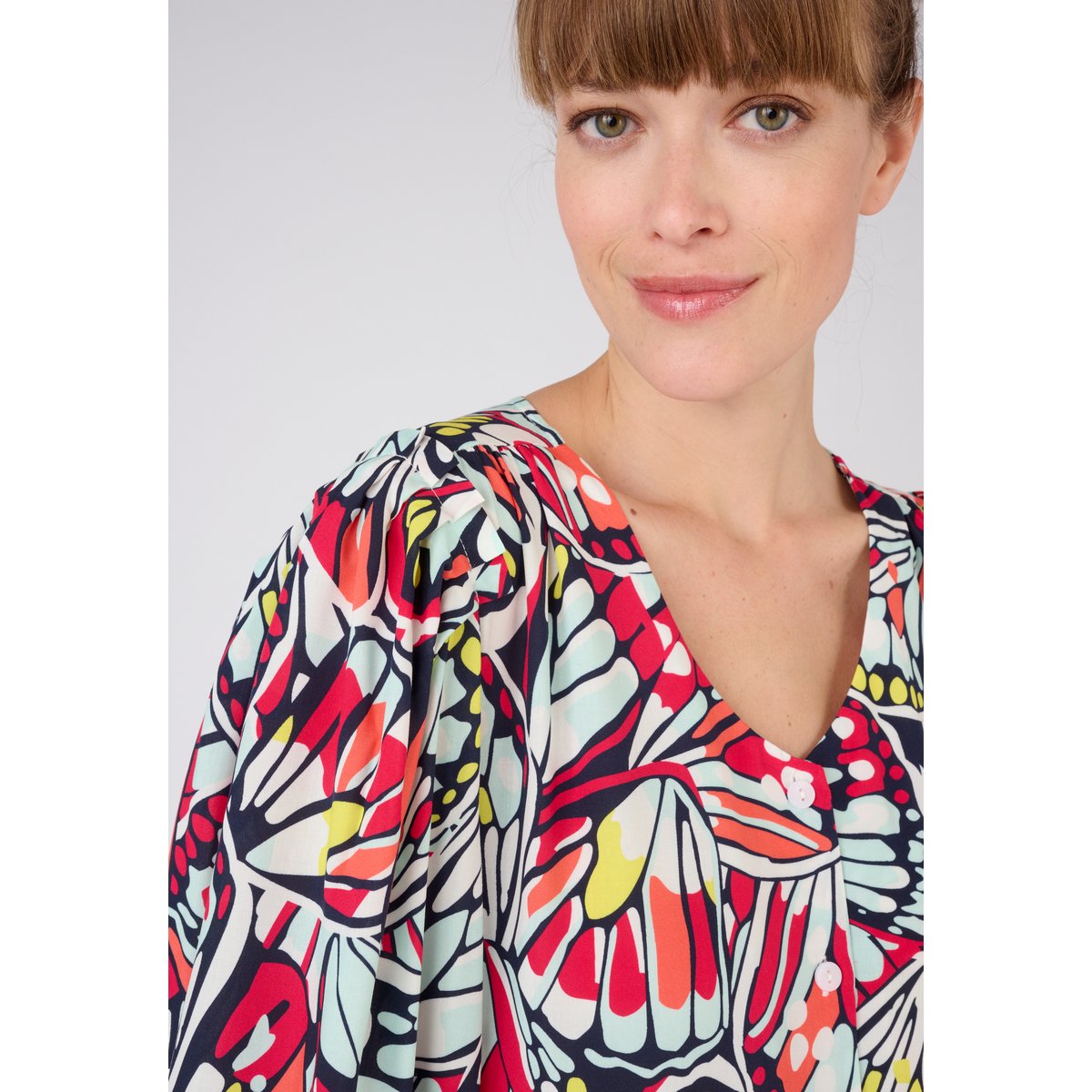 Robe imprimée manches bouffantes Climatyl bleu grands papillons, DAMART