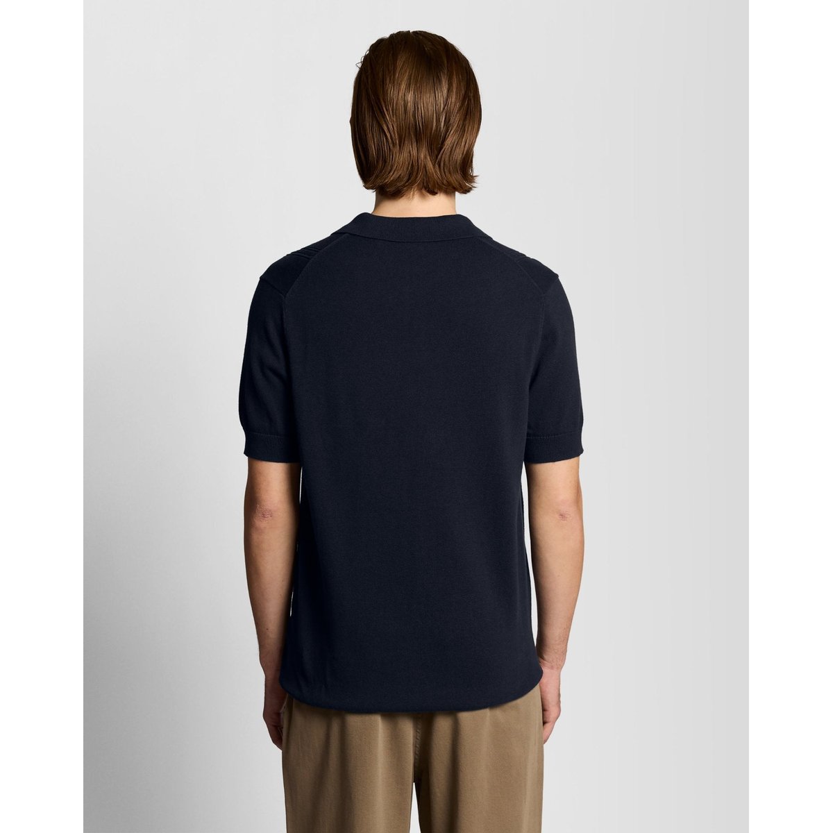 Polo col ouvert à losanges en maille bleu foncé marine, LYLE & SCOTT