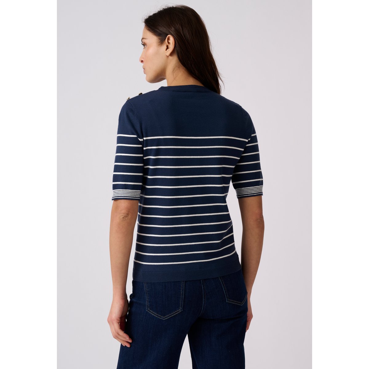 Pull rayé manches aux coudes bleu marine rayé, DAMART