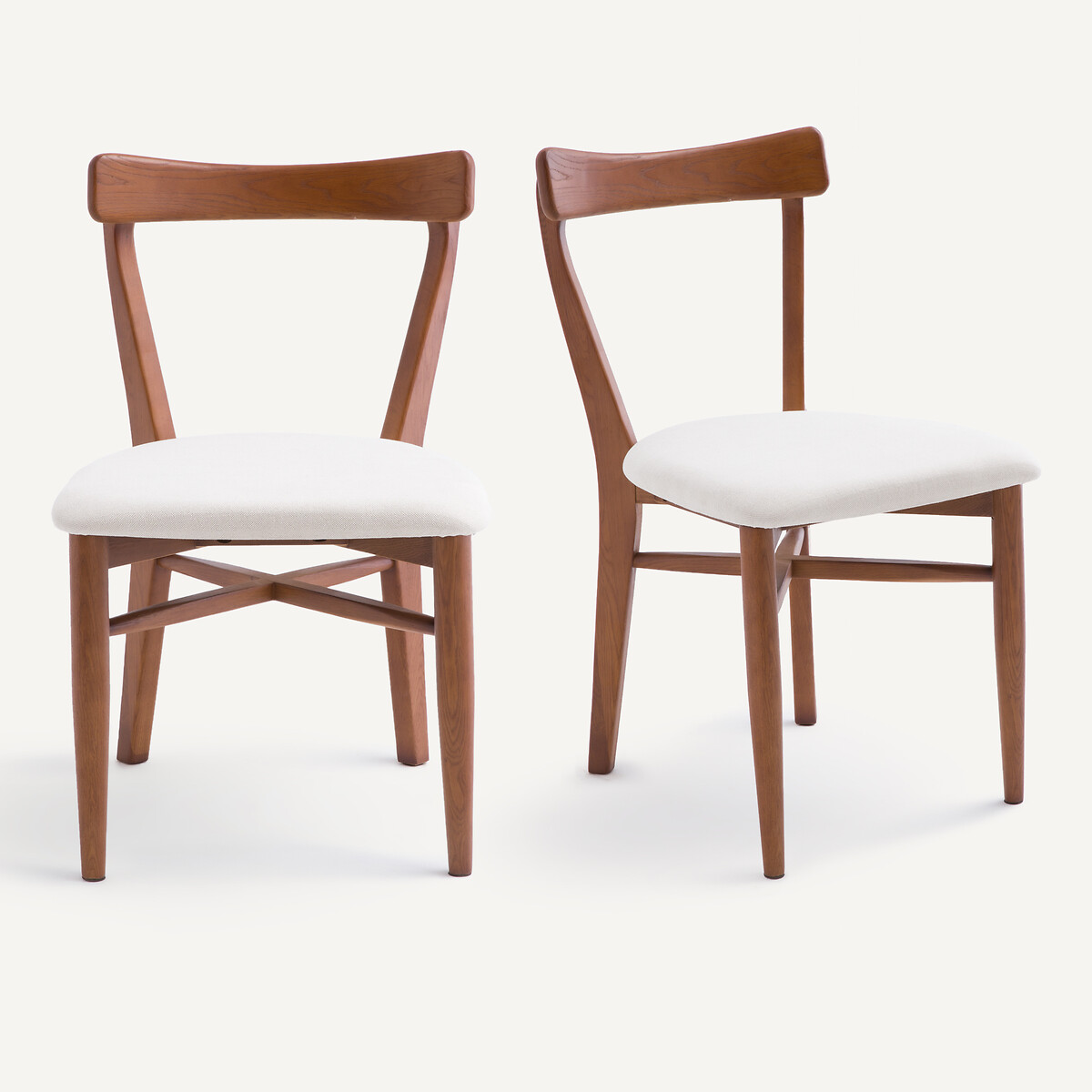 Lot de 2 chaises en chêne et tissu coton lin, Bree beige chiné, AM.PM