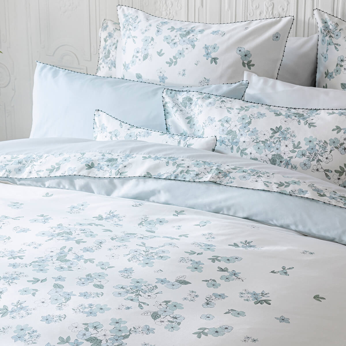 Taie décorative en Coton, MANUKA ciel, LE JACQUARD FRANCAIS
