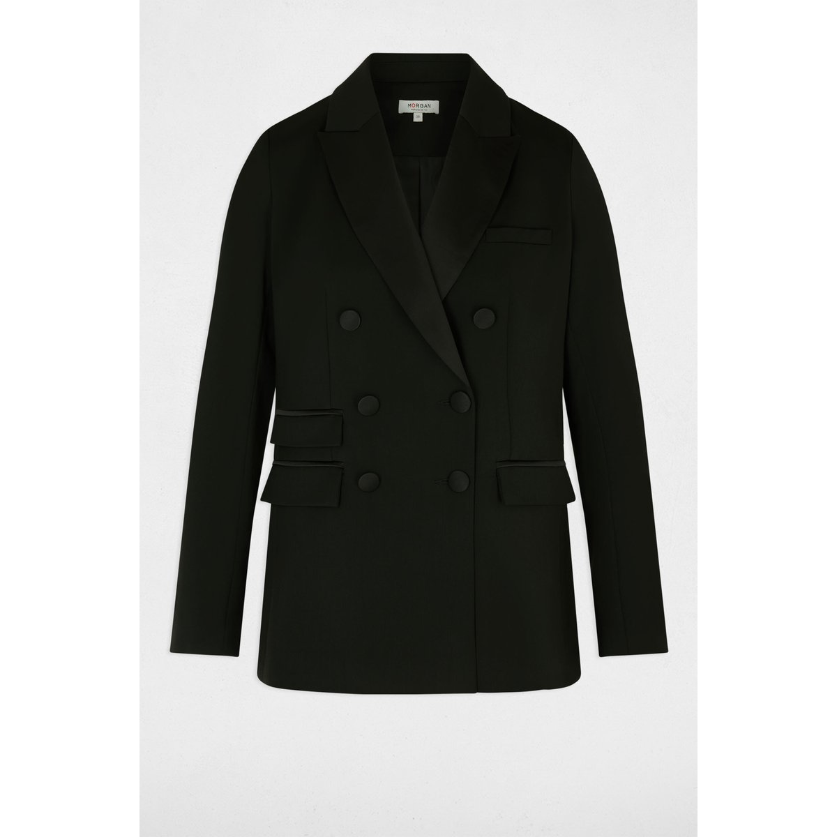 Veste satin col tailleur noir, MORGAN