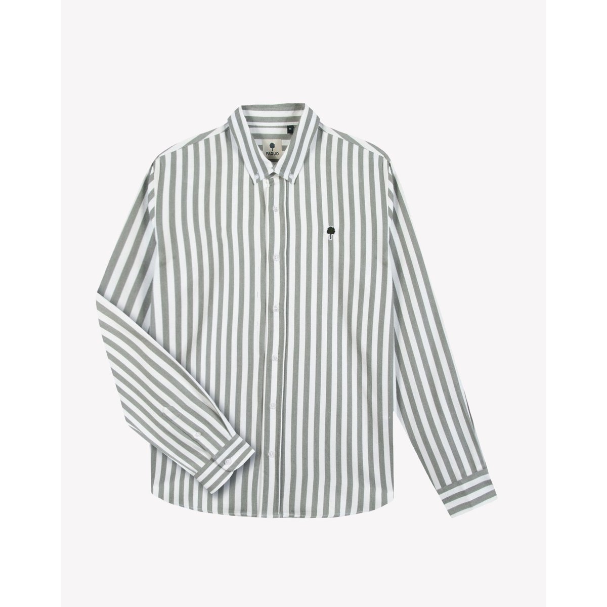 Chemise en tissu Oxford vert foncé et écru, FAGUO