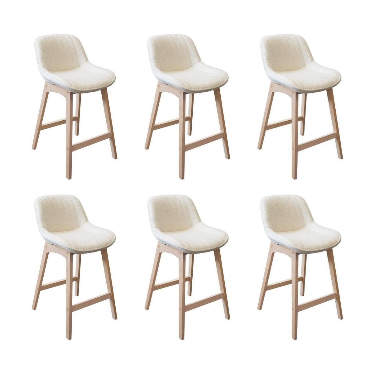 Lot de chaises d'îlot et bar en chêne et assise tissu bouclette 65cm MILK | Lot de 6 crème, MOB IN
